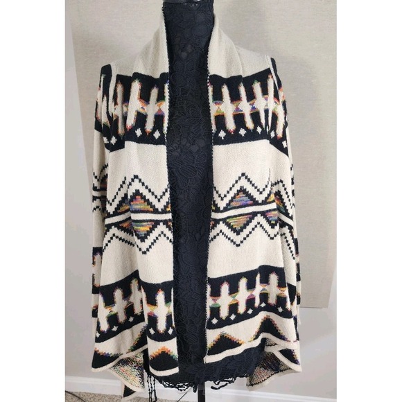 Altar'd State Sweaters - Altar'd State Women's Knit Open‎ Front Cardigan Shawl Navy Cream Aztec Medium